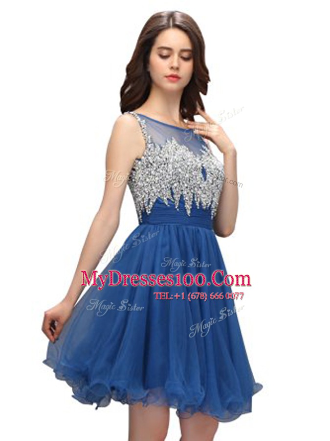 Delicate Organza Sleeveless Knee Length Evening Dress and Beading