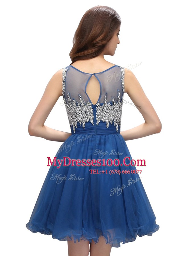 Delicate Organza Sleeveless Knee Length Evening Dress and Beading