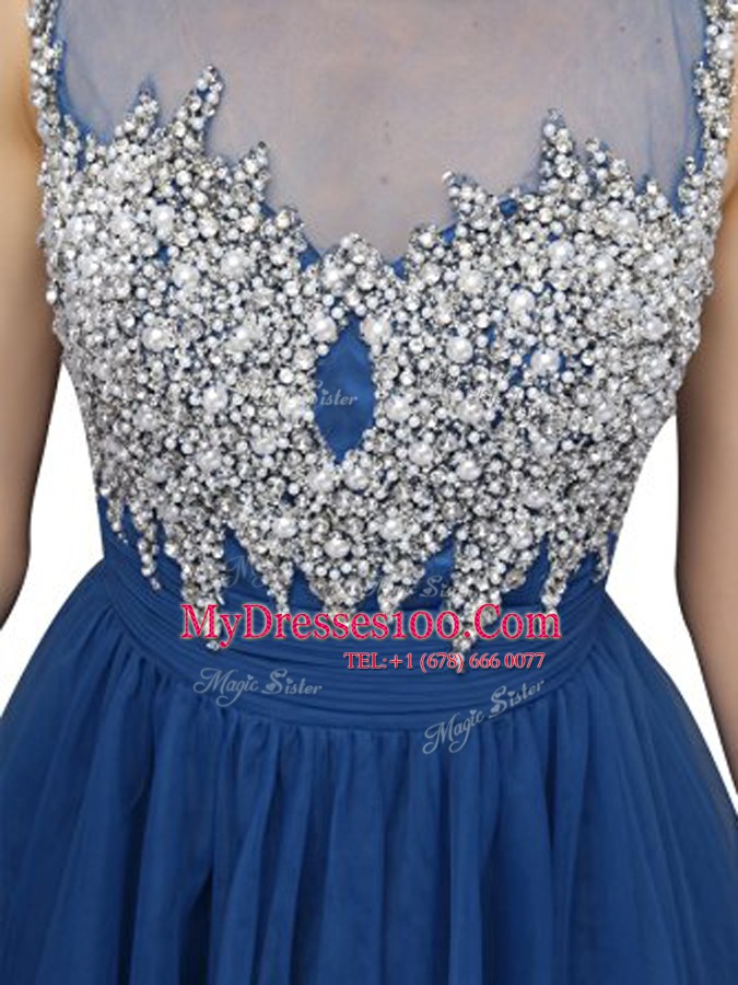 Delicate Organza Sleeveless Knee Length Evening Dress and Beading