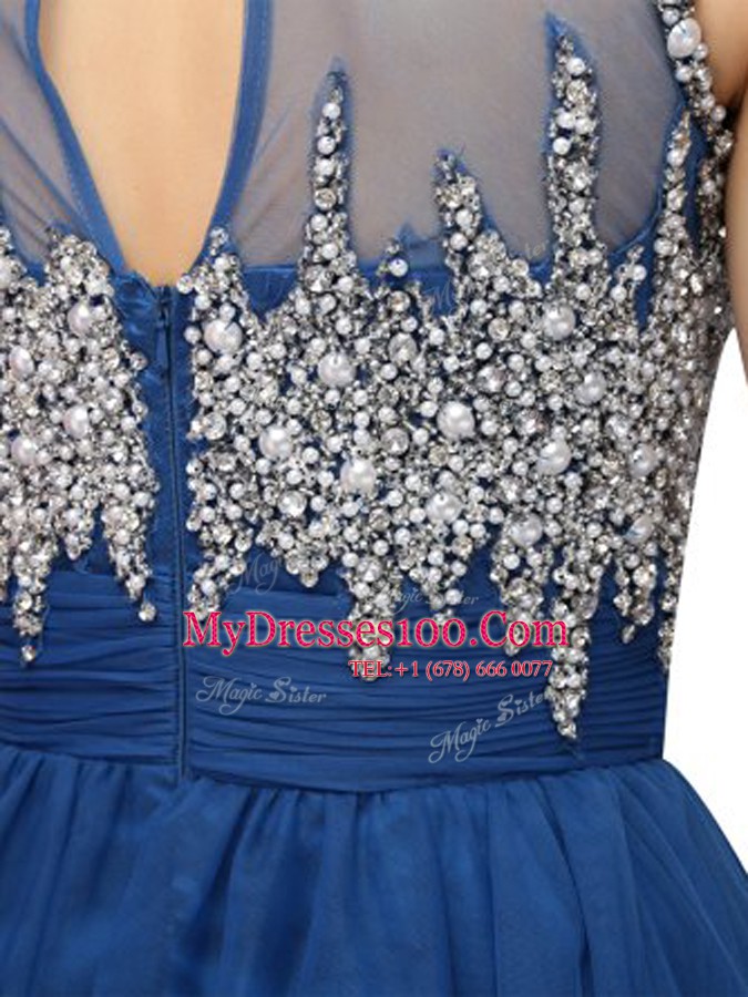 Delicate Organza Sleeveless Knee Length Evening Dress and Beading