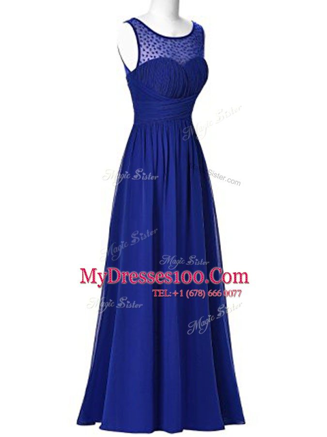 New Arrival Scoop Chiffon Sleeveless Floor Length Prom Gown and Beading