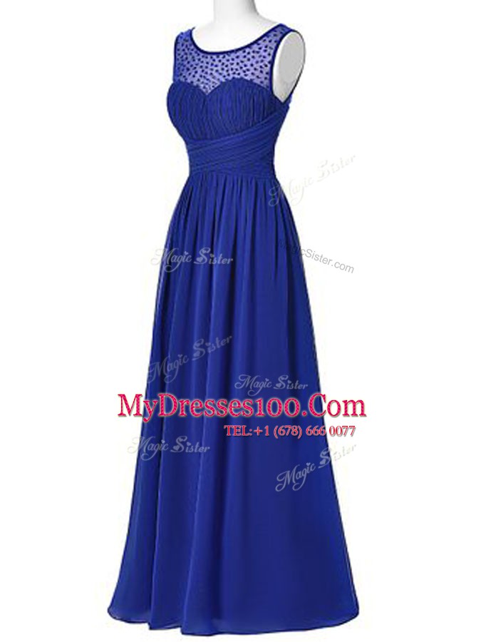 New Arrival Scoop Chiffon Sleeveless Floor Length Prom Gown and Beading