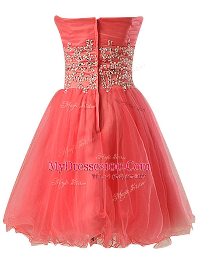Watermelon Red Prom Dresses Prom and Party and For with Beading Sweetheart Sleeveless Zipper