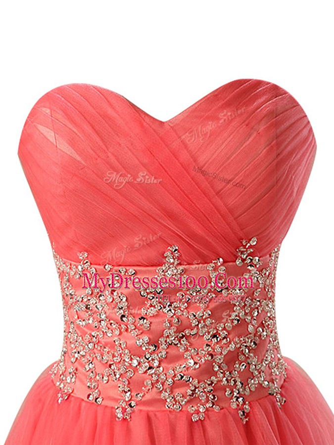 Watermelon Red Prom Dresses Prom and Party and For with Beading Sweetheart Sleeveless Zipper