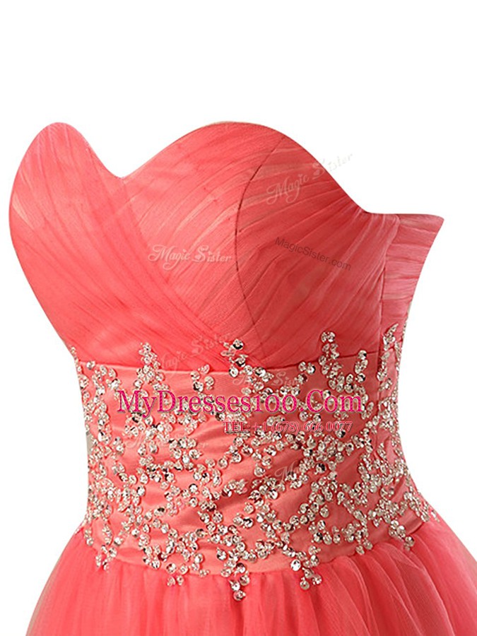 Watermelon Red Prom Dresses Prom and Party and For with Beading Sweetheart Sleeveless Zipper