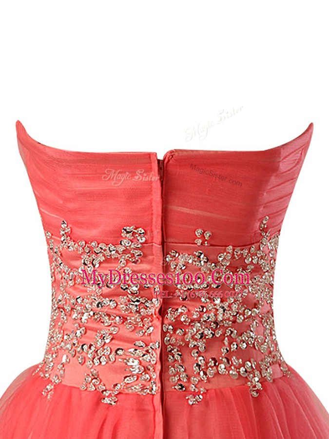 Watermelon Red Prom Dresses Prom and Party and For with Beading Sweetheart Sleeveless Zipper