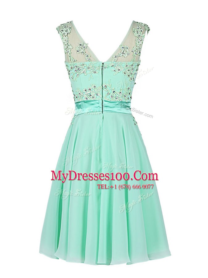 Colorful Scoop Turquoise Chiffon Zipper Homecoming Dress Sleeveless Knee Length Beading and Appliques
