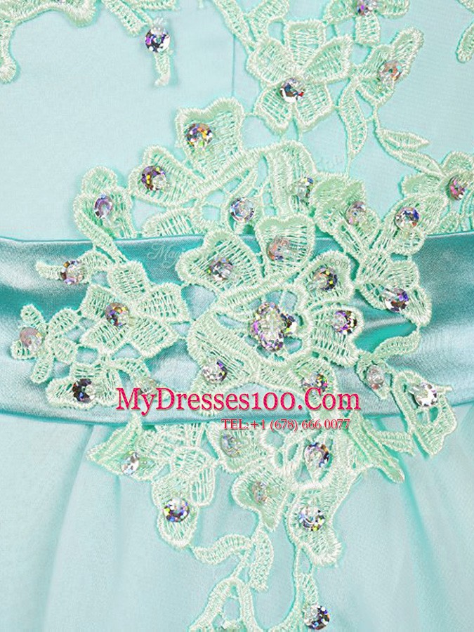 Colorful Scoop Turquoise Chiffon Zipper Homecoming Dress Sleeveless Knee Length Beading and Appliques
