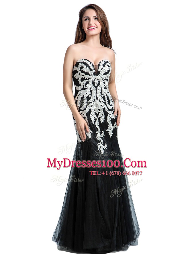 Admirable Sweetheart Sleeveless Zipper Prom Dress Black Tulle
