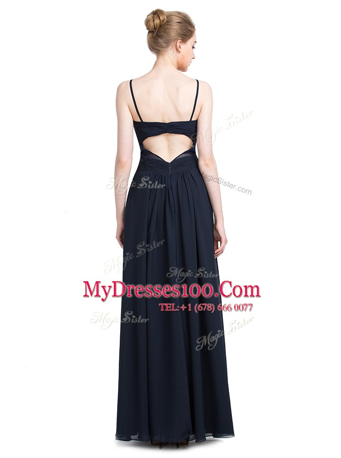 New Style Black Spaghetti Straps Zipper Ruching Evening Dress Sleeveless