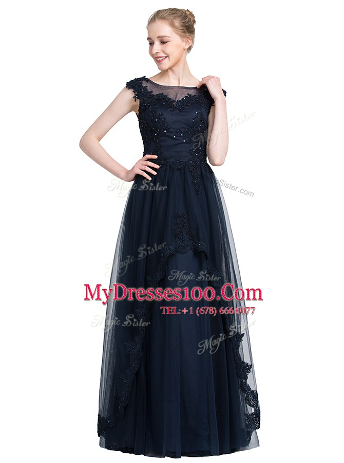 Floor Length Zipper Prom Gown Black for Prom and Party with Beading