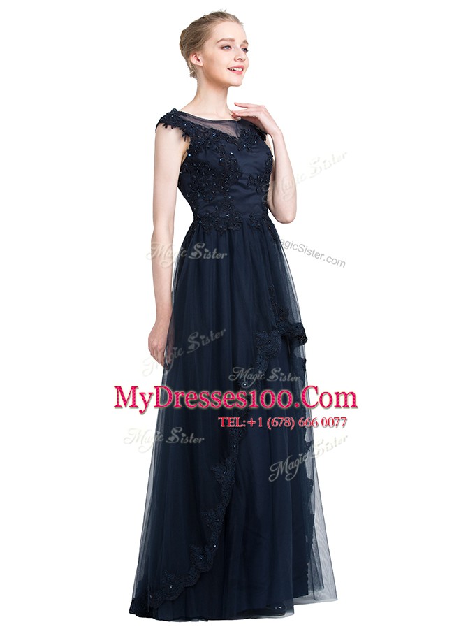 Floor Length Zipper Prom Gown Black for Prom and Party with Beading