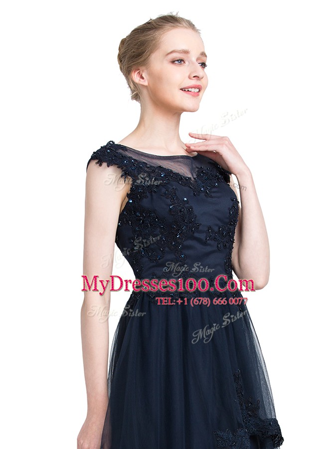 Floor Length Zipper Prom Gown Black for Prom and Party with Beading