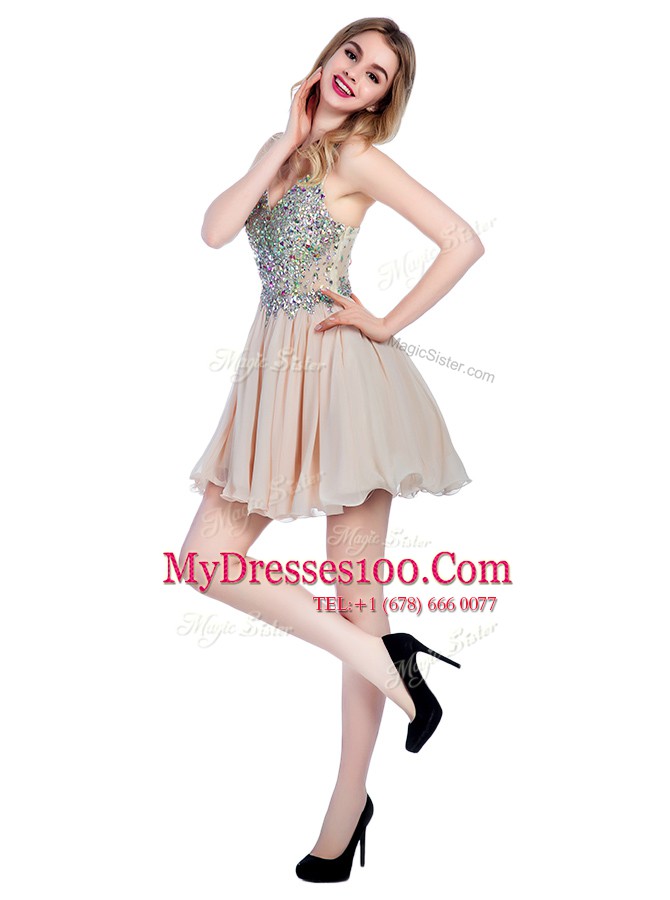 Mini Length Pink Prom Party Dress V-neck Sleeveless Zipper