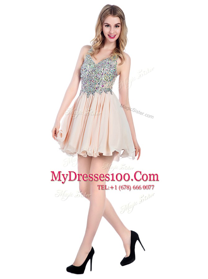Mini Length Pink Prom Party Dress V-neck Sleeveless Zipper