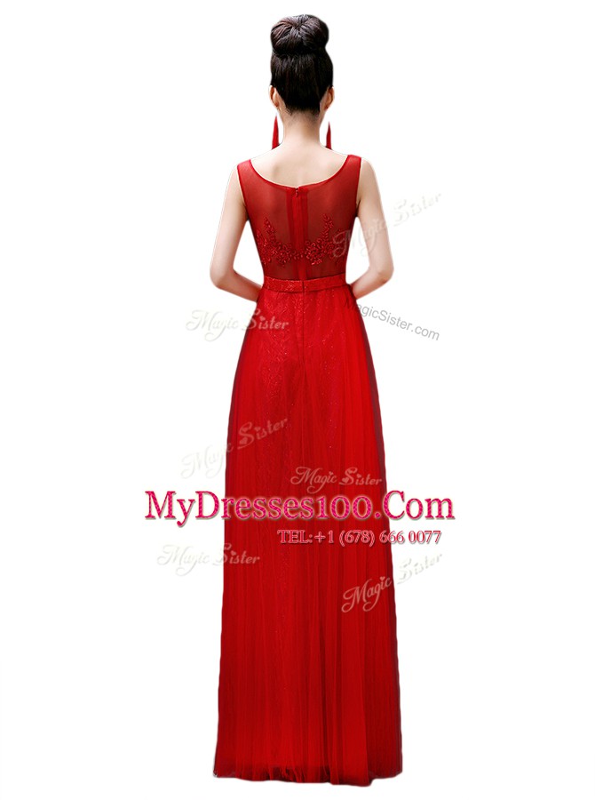 Floor Length Empire Sleeveless Red Prom Dress Zipper