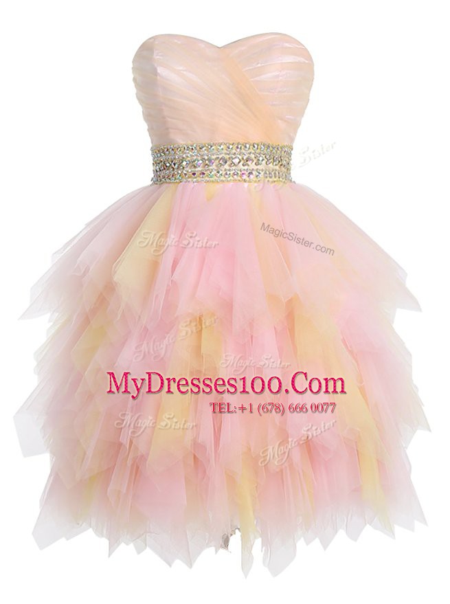Ruffled Sweetheart Sleeveless Zipper Prom Party Dress Multi-color Tulle