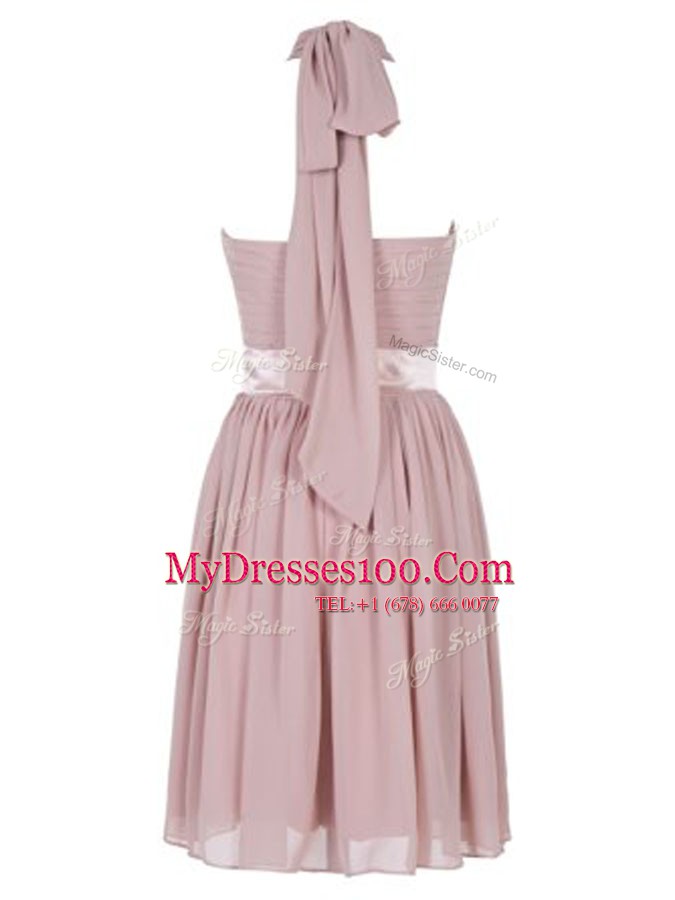 Designer Sleeveless Mini Length Ruching Backless Evening Dress with Pink