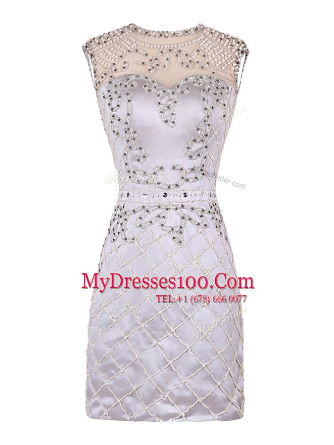 Smart Scoop White Sleeveless Mini Length Beading Zipper Prom Dress