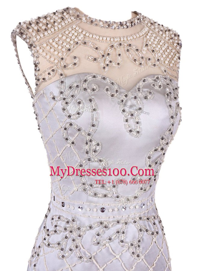 Smart Scoop White Sleeveless Mini Length Beading Zipper Prom Dress