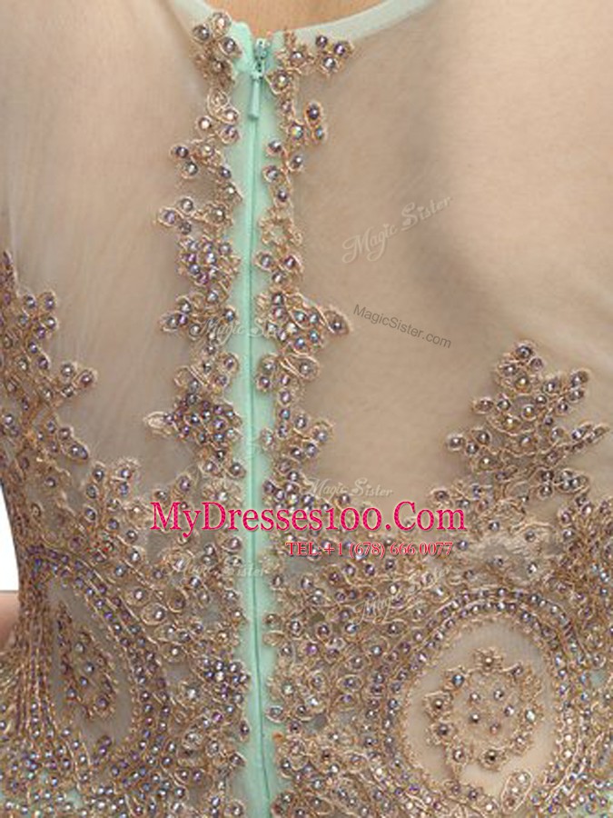 Beauteous Apple Green A-line Organza Scoop Sleeveless Beading and Appliques Mini Length Zipper Club Wear