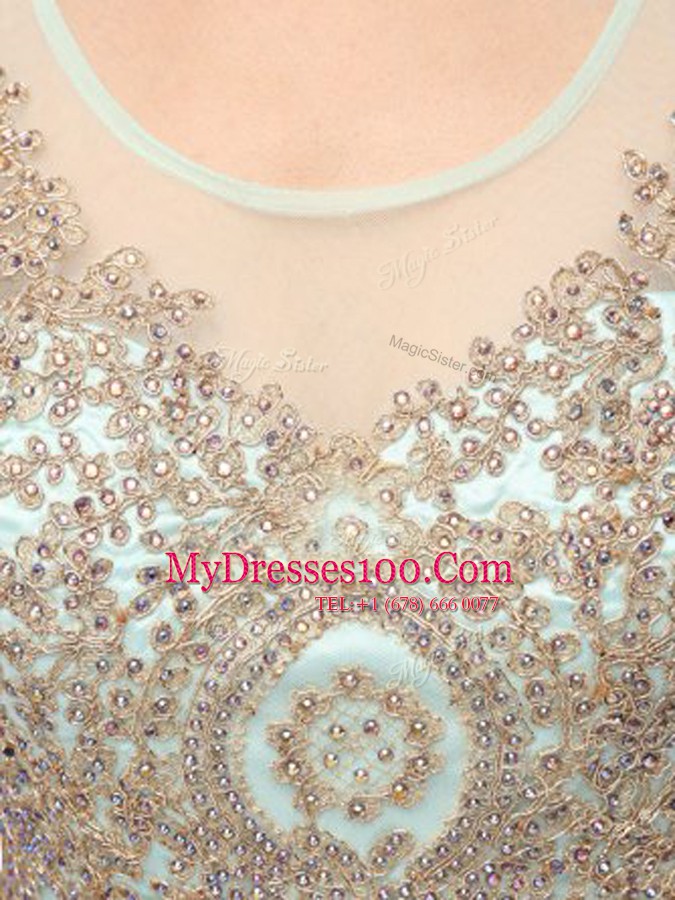 Beauteous Apple Green A-line Organza Scoop Sleeveless Beading and Appliques Mini Length Zipper Club Wear