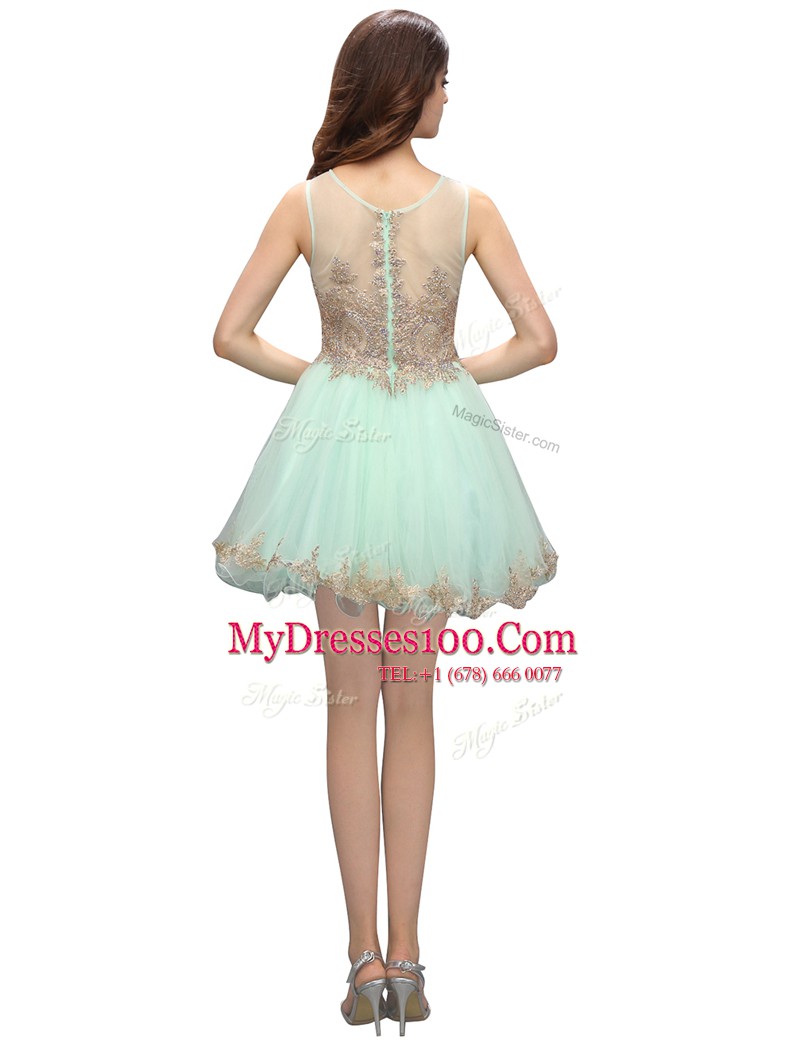 Enchanting Scoop Sleeveless Zipper Prom Evening Gown Apple Green Organza