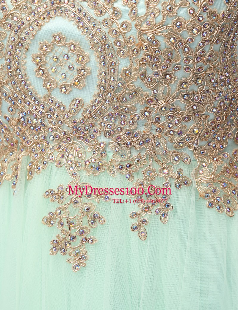 Enchanting Scoop Sleeveless Zipper Prom Evening Gown Apple Green Organza