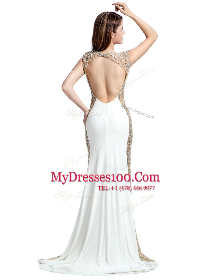 Sweet Scoop Chiffon Sleeveless With Train Juniors Evening Dress Brush Train and Beading