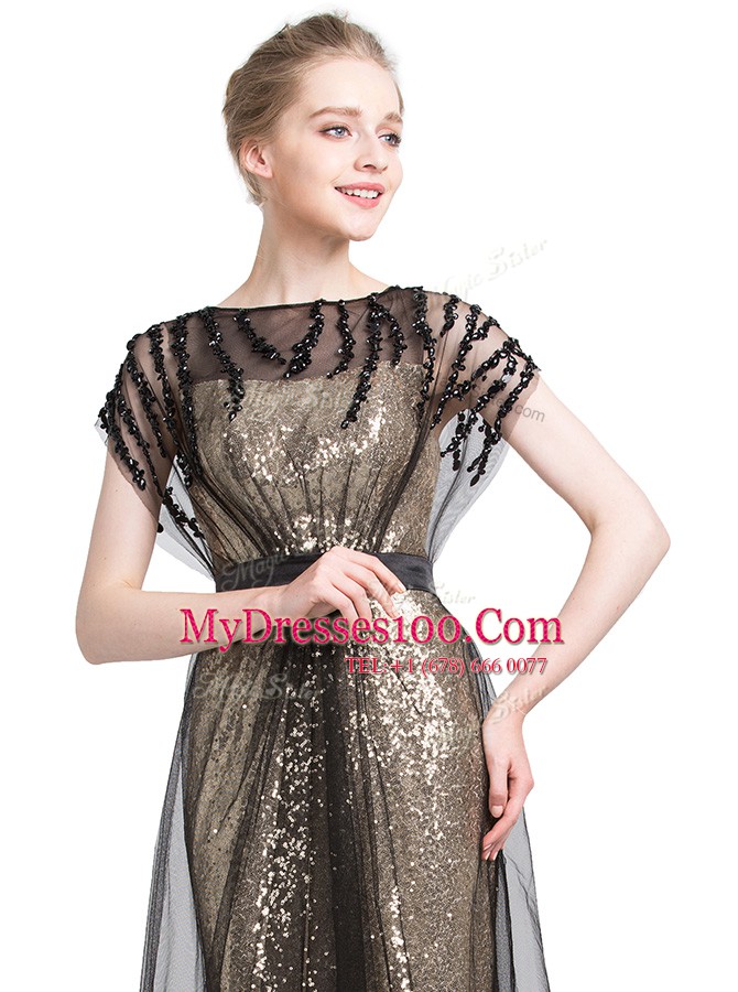Deluxe Bateau Short Sleeves Brush Train Zipper Black Tulle