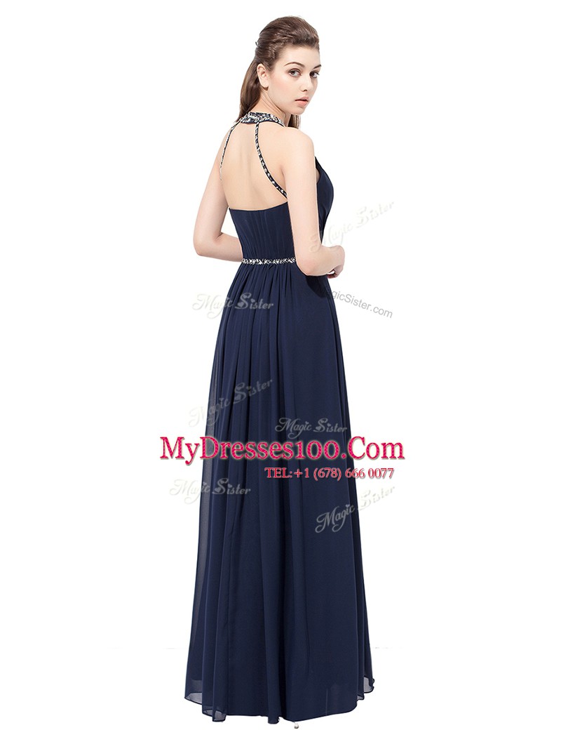 Charming Scoop Sleeveless Chiffon Homecoming Dress Beading Side Zipper