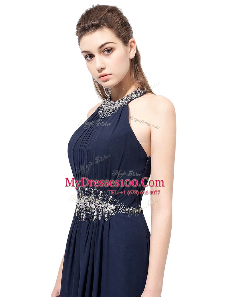 Charming Scoop Sleeveless Chiffon Homecoming Dress Beading Side Zipper
