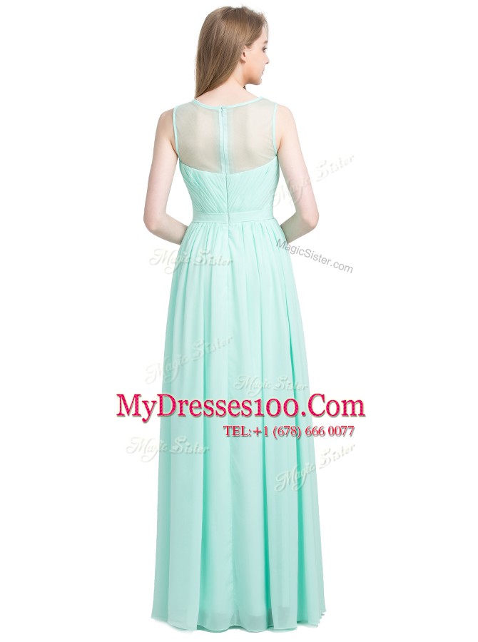 Nice Turquoise Chiffon Zipper Prom Dresses Sleeveless Floor Length Appliques