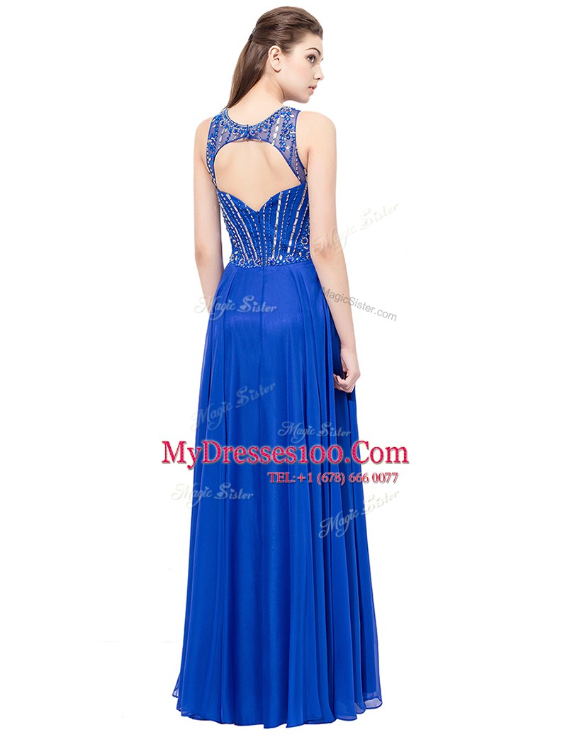 Modern Scoop Royal Blue Zipper Evening Dress Beading Sleeveless Floor Length