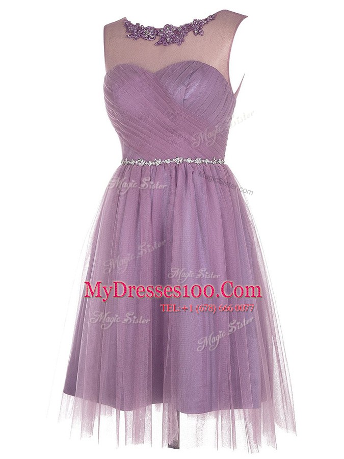 Hot Sale Scoop Lavender Sleeveless Knee Length Beading and Appliques Zipper