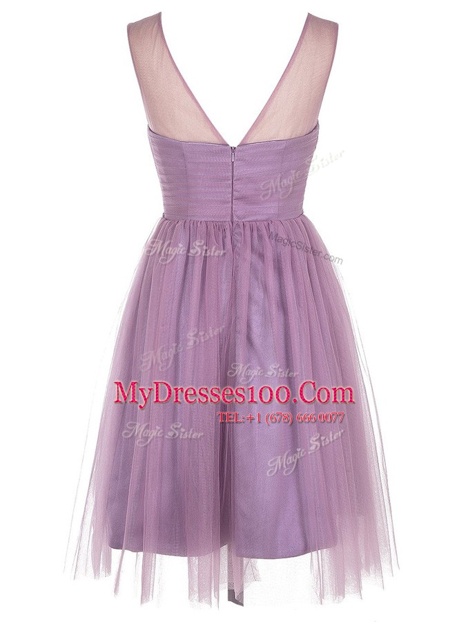 Hot Sale Scoop Lavender Sleeveless Knee Length Beading and Appliques Zipper
