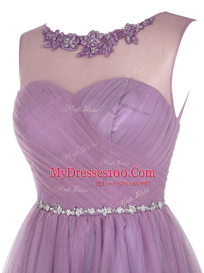 Hot Sale Scoop Lavender Sleeveless Knee Length Beading and Appliques Zipper