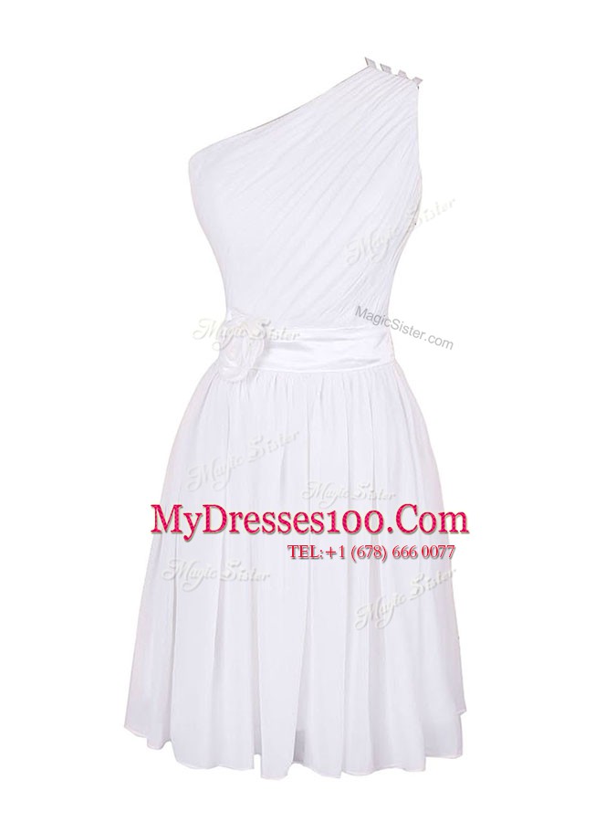 White One Shoulder Neckline Hand Made Flower Prom Party Dress Sleeveless Zipper