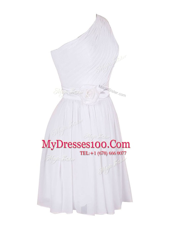 White One Shoulder Neckline Hand Made Flower Prom Party Dress Sleeveless Zipper