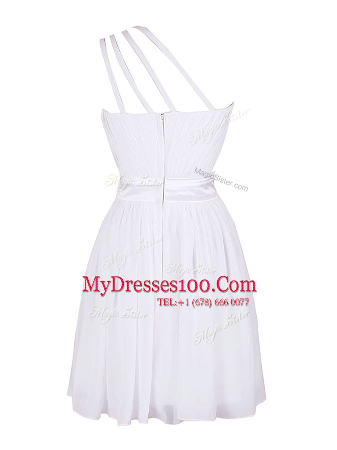 White One Shoulder Neckline Hand Made Flower Prom Party Dress Sleeveless Zipper