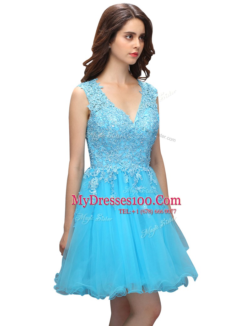 Sleeveless Backless Mini Length Appliques Prom Party Dress