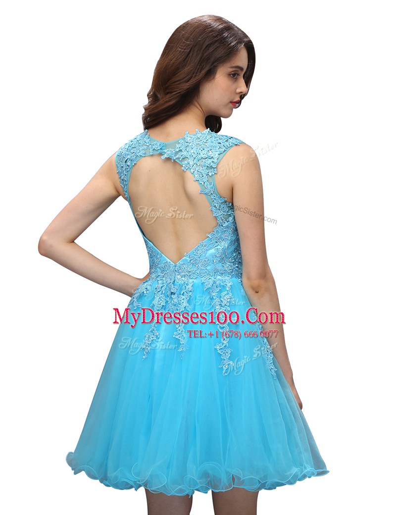 Sleeveless Backless Mini Length Appliques Prom Party Dress