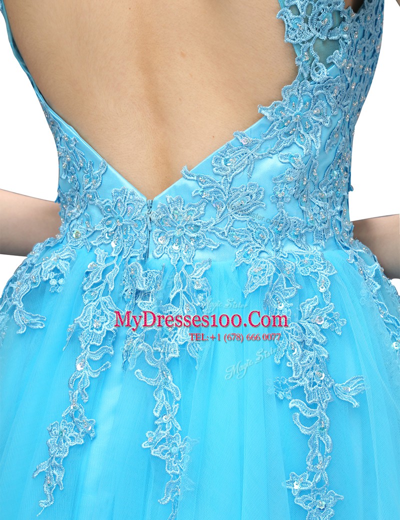 Sleeveless Backless Mini Length Appliques Prom Party Dress