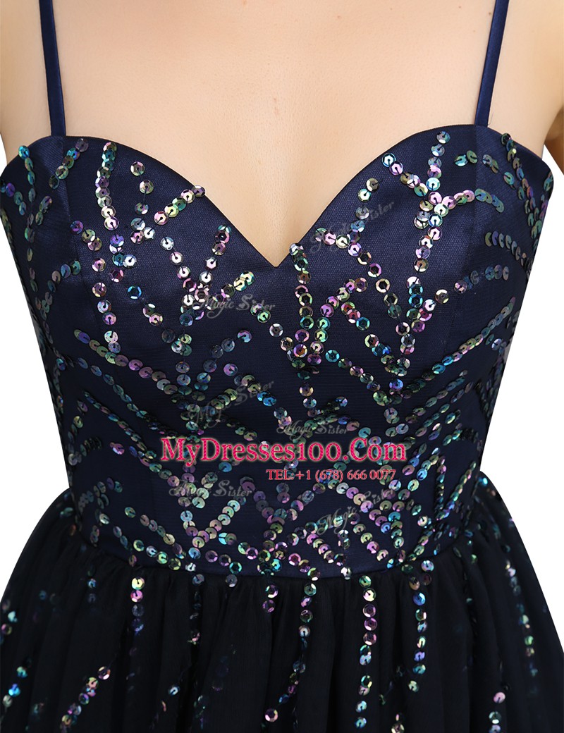 Clearance Black Lace Up Prom Dress Sequins Sleeveless Mini Length