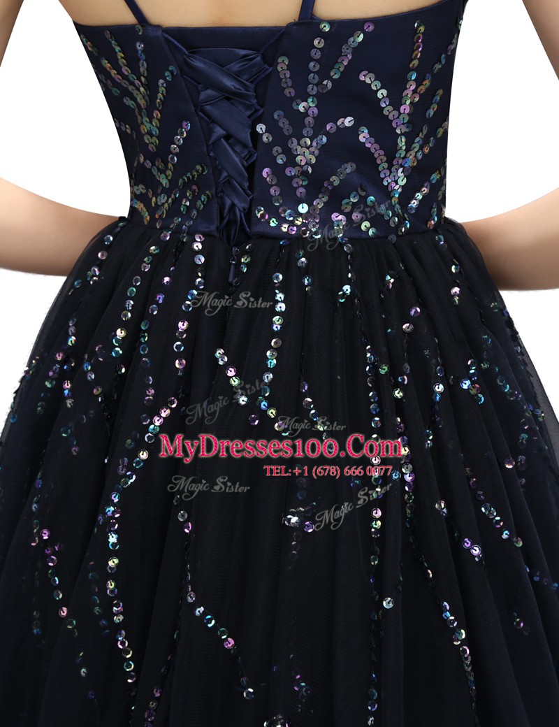 Clearance Black Lace Up Prom Dress Sequins Sleeveless Mini Length