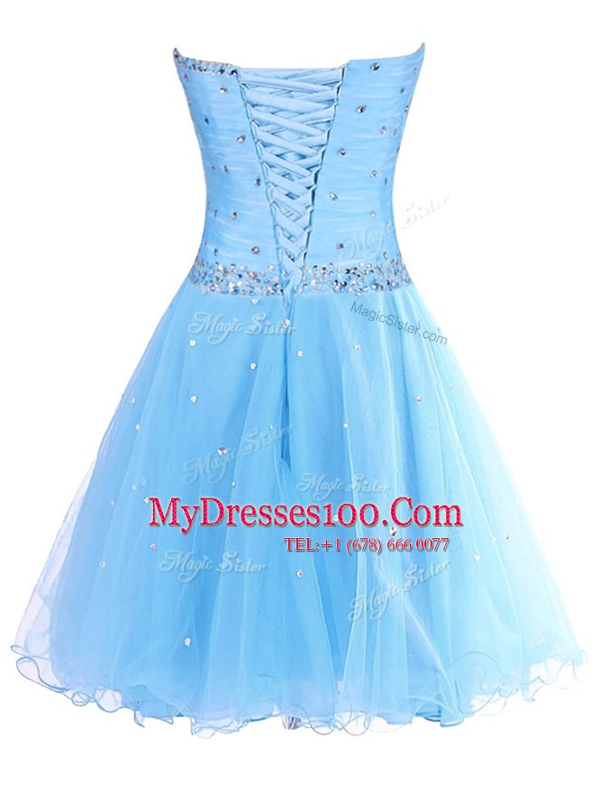 Sweet Blue Sleeveless Beading Mini Length Teens Party Dress