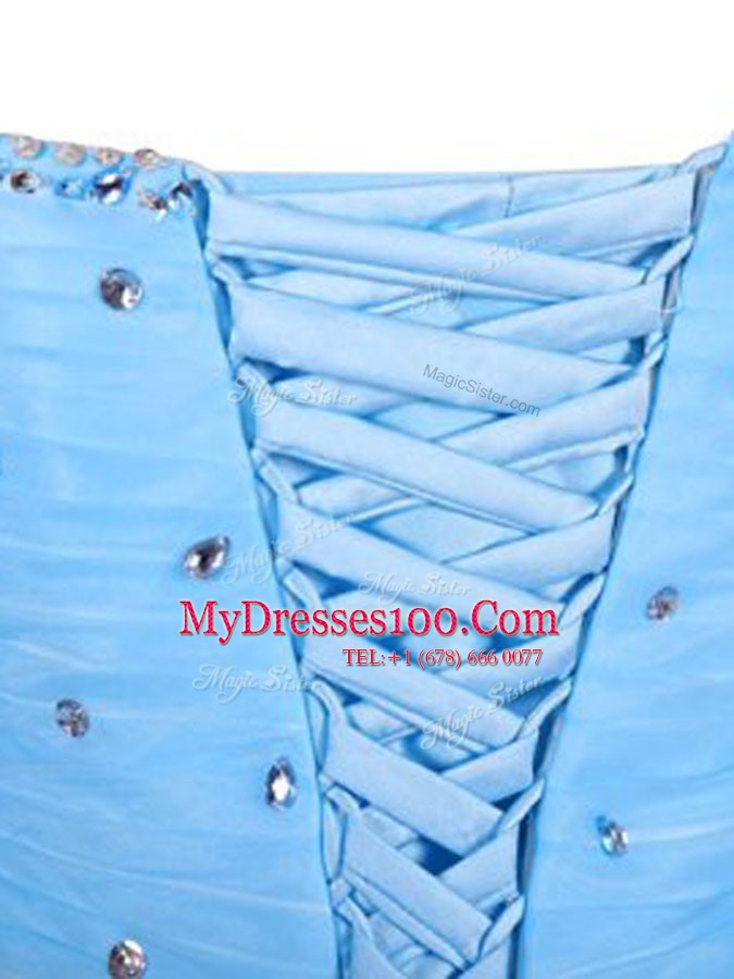 Sweet Blue Sleeveless Beading Mini Length Teens Party Dress