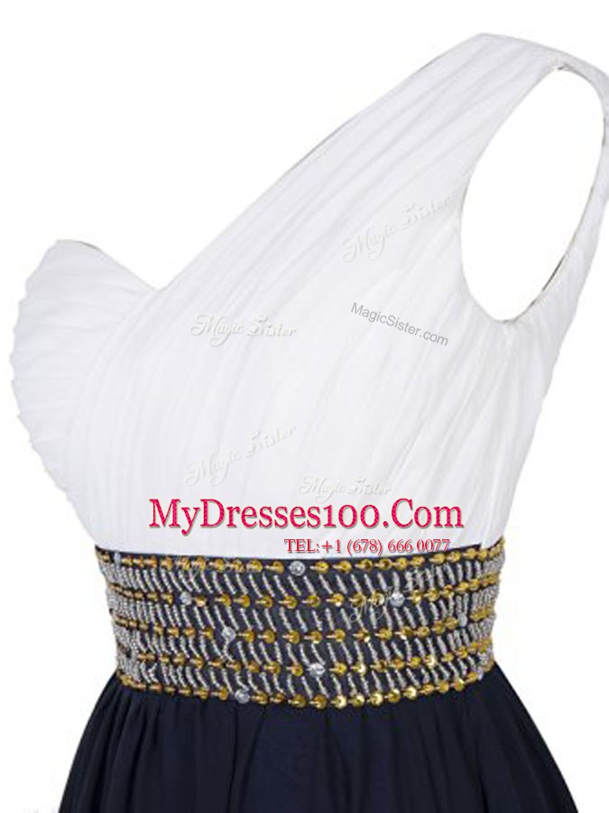 One Shoulder Sleeveless Chiffon Mini Length Zipper Dress for Prom in White And Purple with Beading