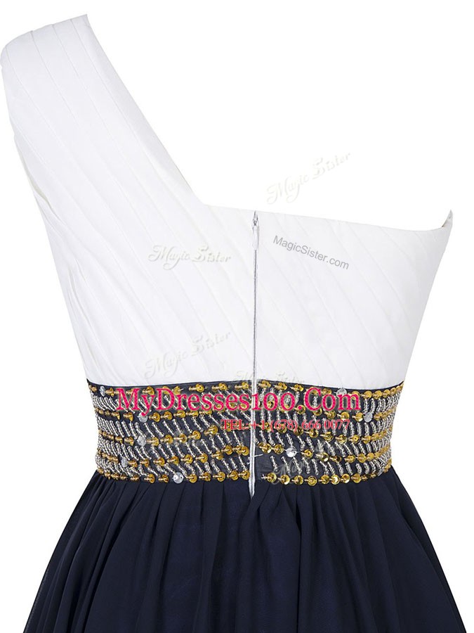 One Shoulder Sleeveless Chiffon Mini Length Zipper Dress for Prom in White And Purple with Beading