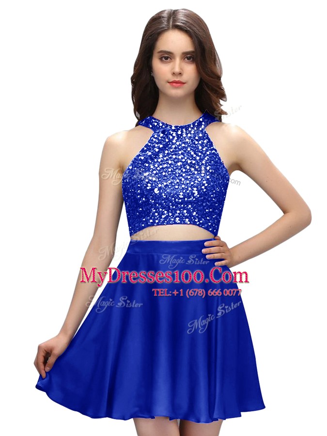 New Arrival Scoop Mini Length Two Pieces Sleeveless Royal Blue Party Dress Zipper